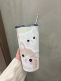 Triogift  -  Kawaii Cat Thermos Cups Tumbler For Hot Cold Coffee Tea Cute 550ml Sainless Steel With Straw Insulated Thermal Cup Water Bottle