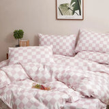 Triogift  Duvet Cover,Boys Girls Modern Dusty Pink Checkered Geometric Quilts Luxury Abstract Bed,comforter Bedding Sets