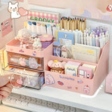 Triogift Desktop Cosmetic Storage Box Organizer Drawer Office Storage Rack Stationery Desk Pen Holder Bunny Drawer Organizer Cute Kawaii