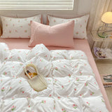 Triogift Romantic Tulip Bedding Set Bed Flat Sheet Pillowcase Twin Full Queen Princess Style Bed Linen Girls Pink Floral Duvet Cover