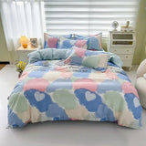 Triogift Floral Print Brushed Home Bedding Set Simple Fresh Comfortable Duvet Cover Set with Sheet Comforter Covers Pillowcases Bed Linen