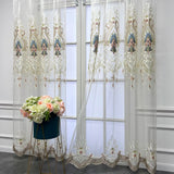 Triogift 1PC Europe Beige Embroidery Sheer Curtain for Living Room Velvet Wave Bottom Voile Window Drape Custom Home Decoration