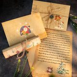 Triogift 6pcs Vintage Christmas Kraft Letter Paper Santa Claus Snowman Letter Pad Gift Envelopes Xmas Party DIY Invitation Greeting Card