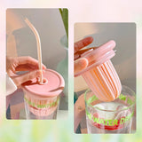 Triogift  -  Cute Korean  Glass Cup With Lid And Straw Infuser Large Glass Bottle Aesthetic For Water Tea Juice Drinking Bottle Gift 750ml