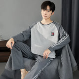 Triogift  Men Casual Pajamas Suit Autumn Winter Comfortable Pure Cotton Loose Sleepwear Male Large Size Long Sleeves Long Pants Homecloth