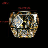 Triogift  -  1pc Whiskey Glass Tumbler Golden Line Wine Whisky Glasses Golden Painted Crystal Barware Multi-Functional Beer Cocktail Cup