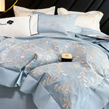 Triogift  100% Egyptian Cotton Luxury Embroidery Wedding Bedding Set 600TC Cotton Duvet Cover Flat/Fitted Bed Sheets and Pillowcases