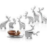 Triogift  Decorative Statues Minimalist Metal Miniature Reindeer Statue 9-piece Set Home Decoration Including a Wooden Sleigh Crafts Decor