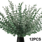 Triogift  12PCS Artificial Eucalyptus Leaves Cream Green White Plants Leaf Branches Home Garden Wedding Party Decoration Flowers Bouquet