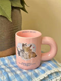 Triogift Pink Cute Kitten Mug for Girls To Drink Breakfast Coffee Milk Cup Ceramic Chubby Handle Christmas Gift