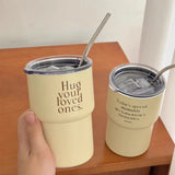 Triogift  -  Kawaii Korean Cold Coffee Cups Cat Thermal Cup Stainless Steel Themos Hot Coffee Mug Cup To Go Travel Water Tea Bottle With Lid