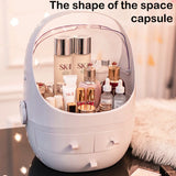 Triogift  Multifunctional Dustproof Cosmetics Storage Box Space Capsule Cosmetic Case Transparent Skincare Shelves Dust Belt Handle