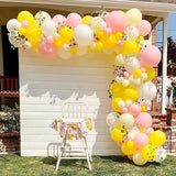 Triogift 122Pcs DIY Pink Yellow White Balloon Garland Kit Lemonade Girls First Birthday Decor Kids Bee Day Sunflower Photo Booth Props