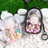 Triogift 10CM Doll Display Storage Bags Transparent Doll Organizer Boxes Plush Doll Storage Pouches Clear Keychain Wallet Bag Mystery Box