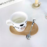 Triogift  -  Korean-style Striped Ins Simple Cute Mug Cartoon Cow Household Heat-resistant Ceramic Cup with Lid and Spoon for Breakfast