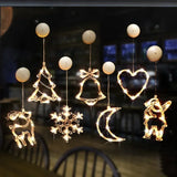 Triogift LED Christmas Snowflake Light Santa Hanging Sucker Lamp Window Ornaments Decoration for Home Xmas Navidad New Year Decor