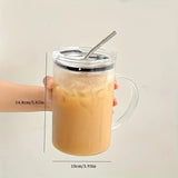 Triogift 1pc 1L Large Glass With Lid And Straw Heavy Duty Glass Water Cup Iced Coffee Cups Drinking Mugs Summer Winter Drinkware Gifts