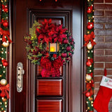 Triogift 30cm Christmas Wreath With Lantern Front Door Garland With Large Bow Seasonal Ornament Christmas Decoration For Front Door Wall