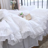 Triogift Luxury Ruffle duvet cover queen pure cotton bedding king duvet cover lace bed princess quilt cover duvet set bag in a bed