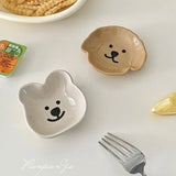 Triogift Kawaii Cartoon Ceramics Little Bear Sauce Dish Japanese Creative Household Seasoning Plate Sauce Salad Plate Table Decoration