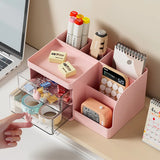 Triogift Desktop Transparent Cosmetics Storage Box Desktop Organizer with Drawers Pen Holder Stationary Storage Rack for Office Desks