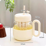 Triogift  -  600ml Kawaii Glass Cup With Lid And Straw For Ice Hot Coffee Water Tea Juice Glass Mug Bottle Aesthetic Large Drink Bottle Gift