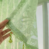 Triogift Green Valance Sheer Drape for Small Window Short Curtain With Lace Beads Bottom Kitchen Home Decoration Blinds #E