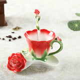 Triogift  -  Chinese Colorful Ceramic Coffee Cup Saucer Enamel Flower Mug Wedding Gift Creative Afternoon Camellia Tea Cup Breakfast Milk Mug