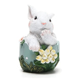 Triogift 5.3 Inches Easter Bunny Eggs Resin Statue Collectibles Decorations for Home Decor Rabbit Gift