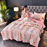 Triogift Summer Washed Cotton Quilt Air-conditioning Comforter Soft Breathable Blanket Thin Leaf Print Bedspread Bed Cover Home Textiles