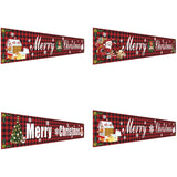 Triogift  Large Merry Christmas Banner Red Plaid Yard Christmas Banner Christmas Decorations for Outdoor Indoor Xmas Party Decor 296x48cm