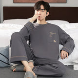 Triogift  Men Casual Pajamas Suit Autumn Winter Comfortable Pure Cotton Loose Sleepwear Male Large Size Long Sleeves Long Pants Homecloth