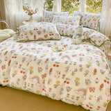 Triogift  Pastoral Girls Flower Bedding Sets, Washed Cotton Bed Linens, Soft Quilt Cover Sheet Set, Simple Bedspread, Home Textiles