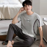 Triogift  New Men Pajamas Sets Summer Autumn Cotton Short-sleeved Trousers Leisure Home Service Suit Teen Sleepwear Suit Male