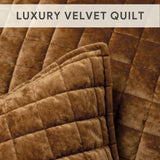 Triogift  Velvet Quilt King Size, Luxury Velvet Bedding Set,Lightweight Comforter Set, Velvets  Bedspread Coverlet with 2 Pillow,Gold