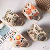 Triogift  -  1pc 330ml 11.16oz Flowers Pattern Coffee Mug Ceramic Coffee Cup Vintage Tea Cup Gifts For Family Coworkers Birthday Day Gifts