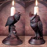 Triogift Halloween Owl Crow Candle Holder Gothic Candlestick Desktop Ornaments Resin Home Decoration Antique Craft Statue