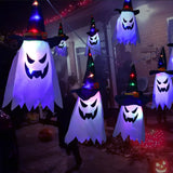 Triogift LED Halloween Decoration Flashing Light Gypsophila Ghost Festival Dress Up Glowing Wizard Ghost Hat Lamp Decor Hanging Lantern