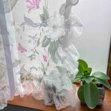 Triogift  Ruffle Floral Pull-Up Curtain for Small Window Lace Sheer Lifting Drape Kitchen Porch Home Decoration Blinds #E