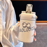 Triogift  -  Cute Thermos Bottle With Tea Filter 3D Sticker Vacuum Flask Stainless Steel Water Coffee Milk Travel Straw Cup 550/750ml Gift