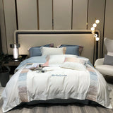 Triogift  -  High End 100s Long Staple Cotton Bedding Set Queen Embroidery 100% Cotton Duvet Cover Set with Bed Sheets Quilt Cover Pillowcase