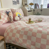 Triogift  Duvet Cover,Boys Girls Modern Dusty Pink Checkered Geometric Quilts Luxury Abstract Bed,comforter Bedding Sets