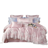 Triogift  High end Hotel Wedding Bedding Set Bed Linen Duvet Cover Set With Embroidery 600 Thread Long Staple Cotton Pink Princess 3/4 PCS