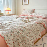 Triogift Summer Quilt Cotton Floral French Style Double  Air-conditioned Quilt, Double-layer Summer Blanket Comforter Duvet