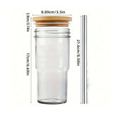 Triogift  -  2pcs Glass Cup Wooden Lid Bubble Tea Cold Drinking Coffee Wine Juice Milk Transparent Straw Car Mug Cup Drinkware Water Bottle