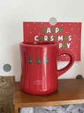 Triogift  -  Creative Red Christmas Tree Graffiti Waisted Ceramic Mug Simple Handle Niche Design Household Heat-resistant Coffee Cup