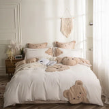 Triogift Lovely Bear Embroidery Pure Cotton Bedding Set High-end 60s Long-staple Cotton Duvet Cover Set with Sheet Bed Set 3 Pcs To 7 Pcs