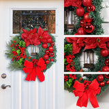 Triogift 30cm Christmas Wreath With Lantern Front Door Garland With Large Bow Seasonal Ornament Christmas Decoration For Front Door Wall