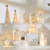 Triogift Christmas ceramic house pendant LED light-emitting hollow Christmas scene window ornament Christmas gift