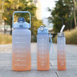 Triogift  -  3pcs Set Gym Bottles with Time Graduated Space Water Cup High Capacity Portable Plastic Cups Outdoor Travel Water Bottle Set